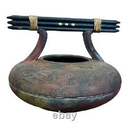 Vintage Spaulding Taylor Raku Copper Inlaid Pottery Vase Studio Art Pottery Rare