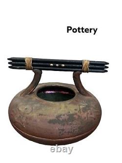 Vintage Spaulding Taylor Raku Copper Inlaid Pottery Vase Studio Art Pottery Rare