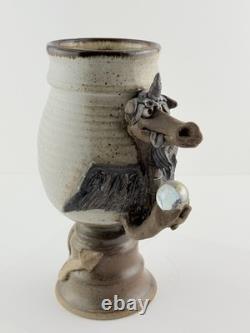 Vintage Stan Dzedzy Studio Art Pottery Whimsical Unicorn Dragon Pottery Vase