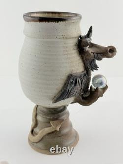 Vintage Stan Dzedzy Studio Art Pottery Whimsical Unicorn Dragon Pottery Vase