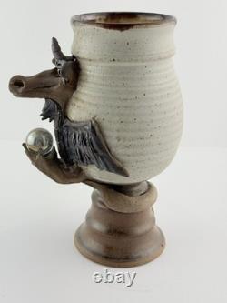 Vintage Stan Dzedzy Studio Art Pottery Whimsical Unicorn Dragon Pottery Vase