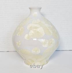 Vintage Staurt Gray Signed Crystalline Glaze Vase Cream White Rare