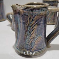 Vintage Steve Jorgensen Canadian Studio Pottery Sugar Creamer Coffee Mugs Set
