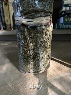 Vintage Stone Vessel Jar Canister Lidded Studio Pottery Mid-Century Green
