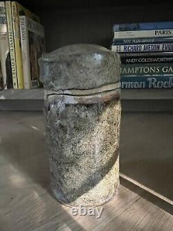 Vintage Stone Vessel Jar Canister Lidded Studio Pottery Mid-Century Green