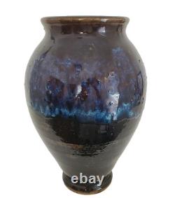 Vintage Stoneware Glazed Studio Art Pottery Rustic Brown Blue Signed Huge 1994