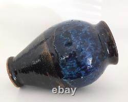 Vintage Stoneware Glazed Studio Art Pottery Rustic Brown Blue Signed Huge 1994