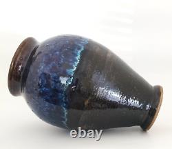 Vintage Stoneware Glazed Studio Art Pottery Rustic Brown Blue Signed Huge 1994