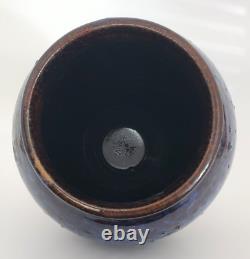 Vintage Stoneware Glazed Studio Art Pottery Rustic Brown Blue Signed Huge 1994