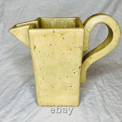 Vintage Stoneware Pitcher Square Signed T. V. Studio Art Pottery MCM Abstract