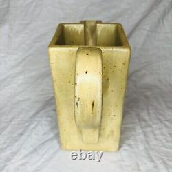 Vintage Stoneware Pitcher Square Signed T. V. Studio Art Pottery MCM Abstract