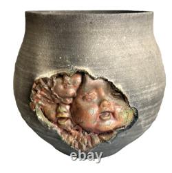 Vintage Studio Art Ceramic Pottery Baby Faces Urn Vase Pot Planter