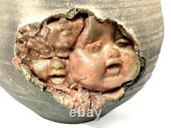 Vintage Studio Art Ceramic Pottery Baby Faces Urn Vase Pot Planter