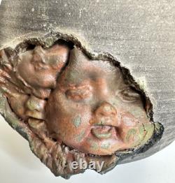 Vintage Studio Art Ceramic Pottery Baby Faces Urn Vase Pot Planter