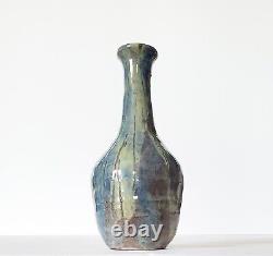 Vintage Studio Art Ceramic Stoneware Pottery Blue Green Brown Drip Vase