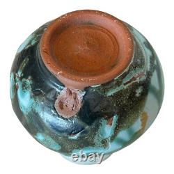 Vintage Studio Art Green & White Glazed Ceramic Pottery Vase (Makoto Yabe)