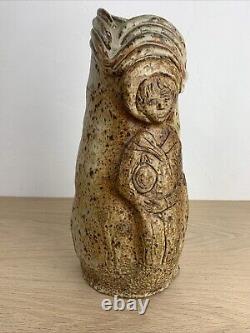 Vintage Studio Art Hand Built Pottery Vase Farmer Boy Organic Shape