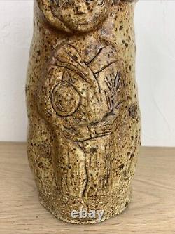 Vintage Studio Art Hand Built Pottery Vase Farmer Boy Organic Shape