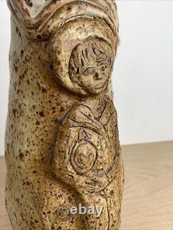Vintage Studio Art Hand Built Pottery Vase Farmer Boy Organic Shape