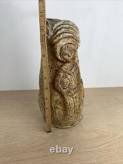 Vintage Studio Art Hand Built Pottery Vase Farmer Boy Organic Shape