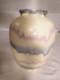 Vintage Studio Art Pottery Blue & Pink Drip Glaze Over Beige 8 inch Vase