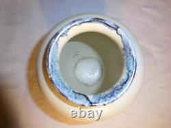 Vintage Studio Art Pottery Blue & Pink Drip Glaze Over Beige 8 inch Vase
