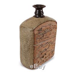 Vintage Studio Art Pottery Bottle Vase Brutalist Textured Jerry Meek Attribution