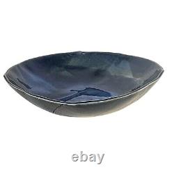 Vintage Studio Art Pottery Bowl Cobalt Blue Large Centerpiece Drip Glaze 12