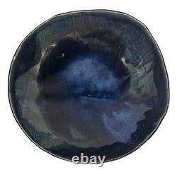 Vintage Studio Art Pottery Bowl Cobalt Blue Large Centerpiece Drip Glaze 12