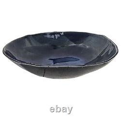Vintage Studio Art Pottery Bowl Cobalt Blue Large Centerpiece Drip Glaze 12