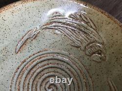 Vintage Studio Art Pottery Bowl Fish Mid Century Mod Large Signed By Artist RARE