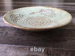 Vintage Studio Art Pottery Bowl Fish Mid Century Mod Large Signed By Artist RARE