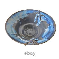 Vintage Studio Art Pottery Bowl Lizards Blue Gray Large Centerpiece 12.25