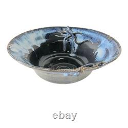 Vintage Studio Art Pottery Bowl Lizards Blue Gray Large Centerpiece 12.25