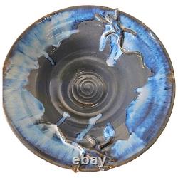 Vintage Studio Art Pottery Bowl Lizards Blue Gray Large Centerpiece 12.25