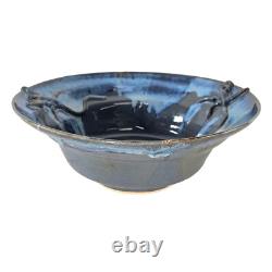 Vintage Studio Art Pottery Bowl Lizards Blue Gray Large Centerpiece 12.25
