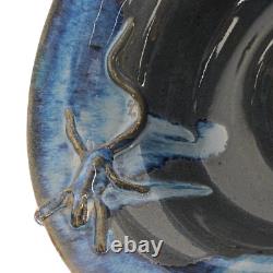 Vintage Studio Art Pottery Bowl Lizards Blue Gray Large Centerpiece 12.25
