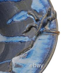 Vintage Studio Art Pottery Bowl Lizards Blue Gray Large Centerpiece 12.25