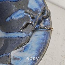 Vintage Studio Art Pottery Bowl Lizards Blue Gray Large Centerpiece 12.25