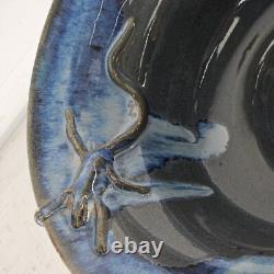 Vintage Studio Art Pottery Bowl Lizards Blue Gray Large Centerpiece 12.25