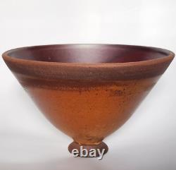 Vintage Studio Art Pottery Bowl Oxblood Interior & Rustic Brown Glaze MCM