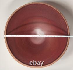Vintage Studio Art Pottery Bowl Oxblood Interior & Rustic Brown Glaze MCM