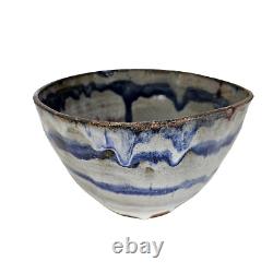 Vintage Studio Art Pottery Bowl Stoneware Rustic Blue Grey Glazed