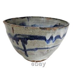 Vintage Studio Art Pottery Bowl Stoneware Rustic Blue Grey Glazed