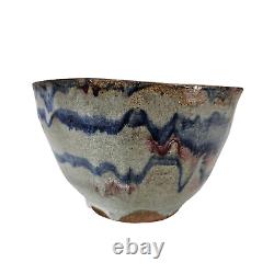 Vintage Studio Art Pottery Bowl Stoneware Rustic Blue Grey Glazed