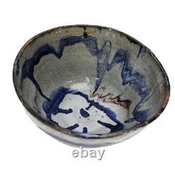 Vintage Studio Art Pottery Bowl Stoneware Rustic Blue Grey Glazed