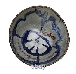 Vintage Studio Art Pottery Bowl Stoneware Rustic Blue Grey Glazed