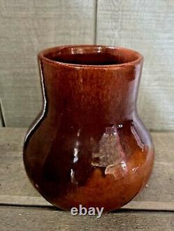 Vintage Studio Art Pottery Brown Drip Glaze Vase Signed Dayton'34