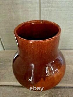 Vintage Studio Art Pottery Brown Drip Glaze Vase Signed Dayton'34