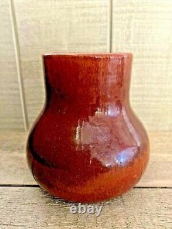 Vintage Studio Art Pottery Brown Drip Glaze Vase Signed Dayton'34